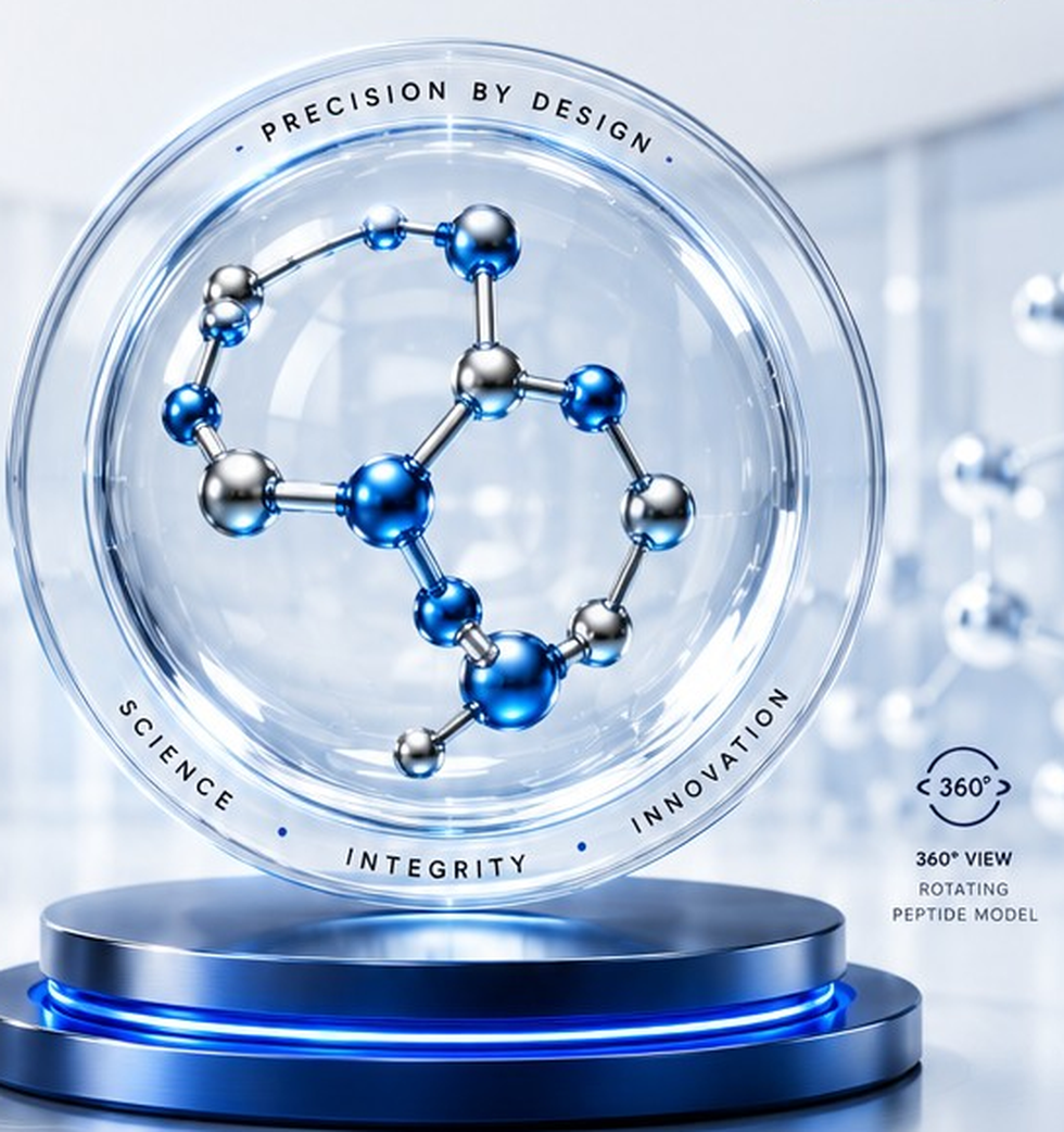 Glass molecular model display on an illuminated metallic base